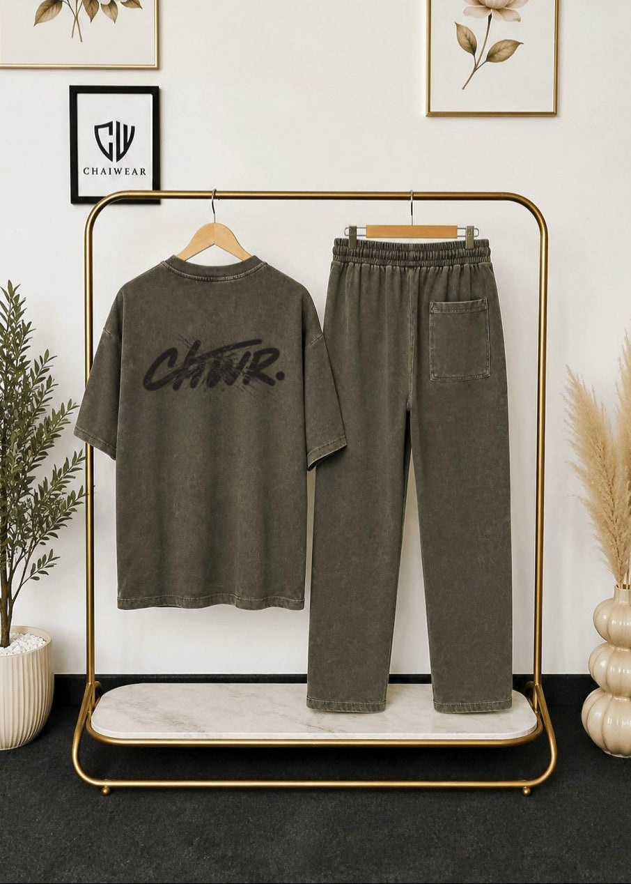 Pantalon baggy et T-shirt oversize Délavée en coton lourd 320 GSM Motif CHWR