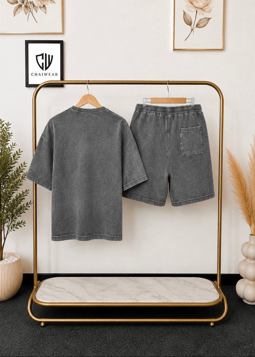 Short et T-shirt cropped Délavée en coton lourd 320 GSM