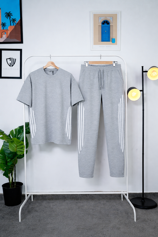 Pantalon et T-shirt Oversize en coton lourd 320 GSM Motif 3 Bandes découpe couture