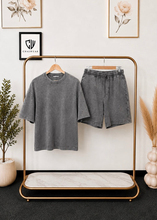 Short et T-shirt cropped Délavée en coton lourd 320 GSM