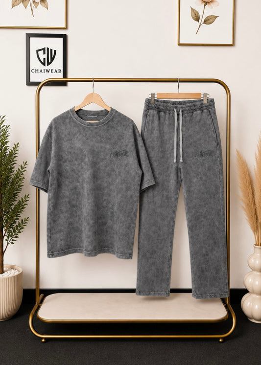 Pantalon baggy et T-shirt oversize Délavée en coton lourd 320 GSM Motif CHWR Applique