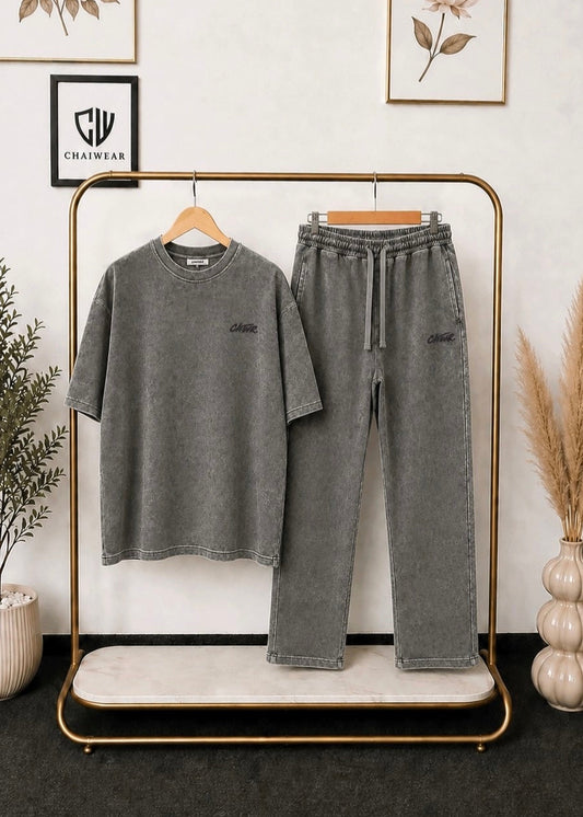 Pantalon baggy et T-shirt oversize Délavée en coton lourd 320 GSM Motif CHWR