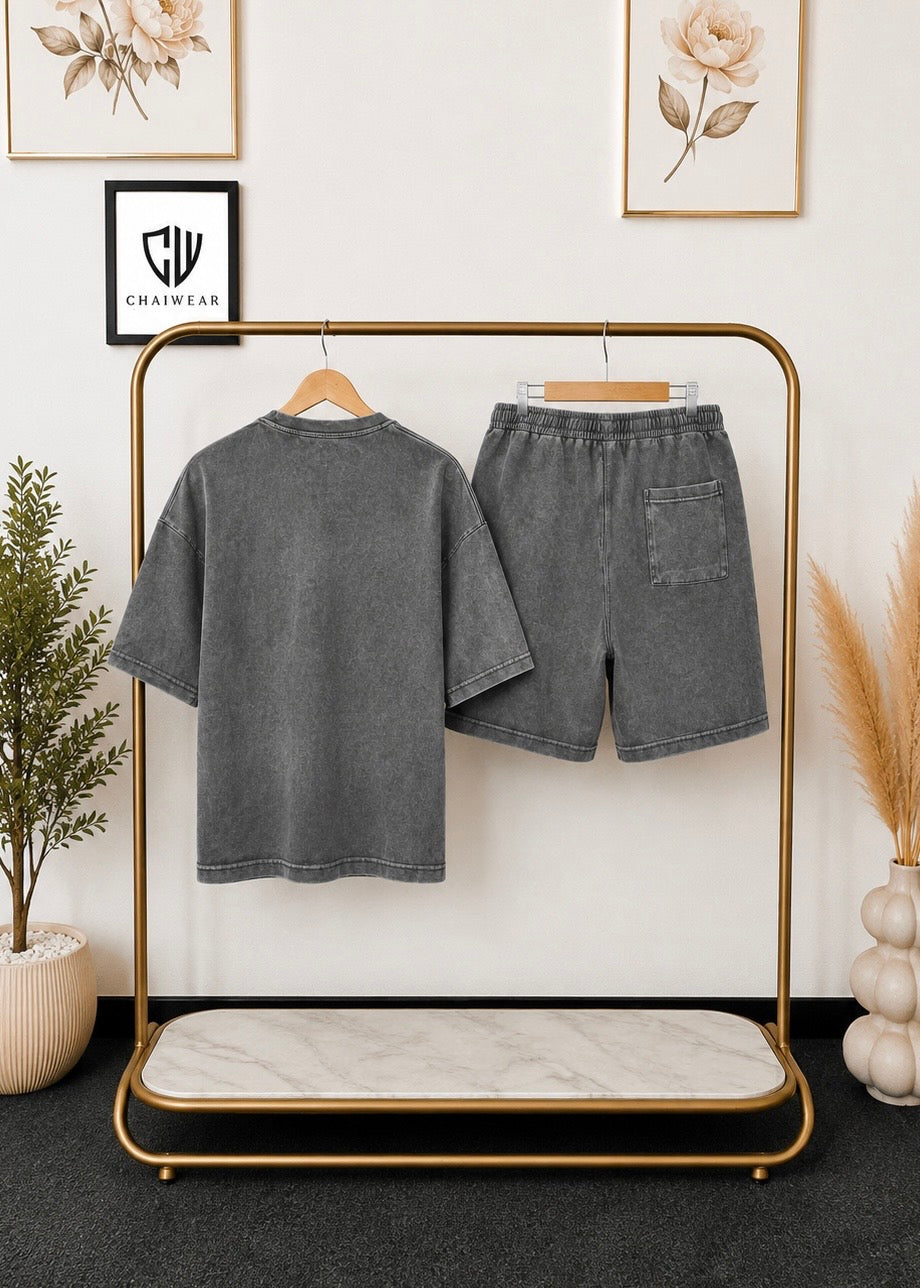 Short et T-shirt cropped Délavée en coton lourd 320 GSM