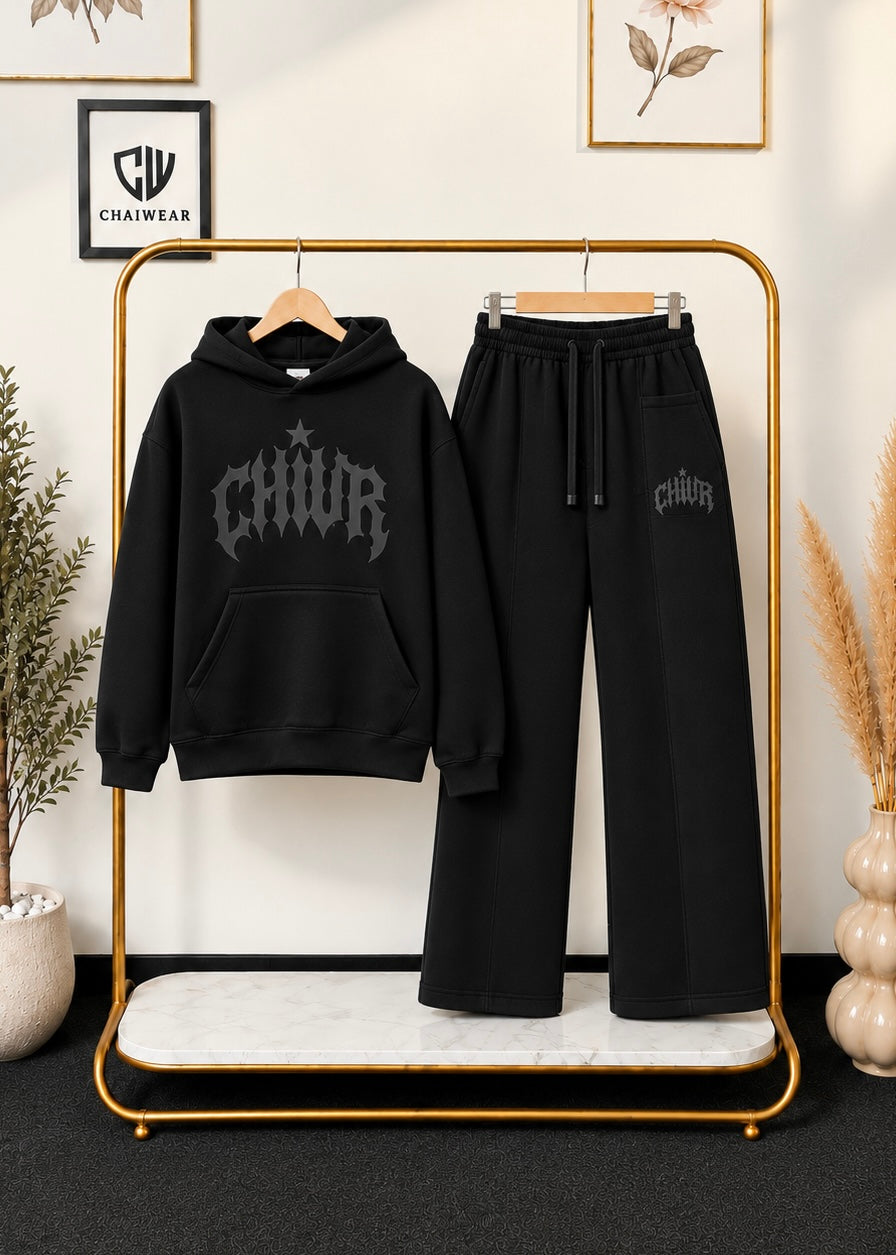 Pantalon baggy et Sweat à capuche oversize en coton lourd 320 GSM Motif CHWR STAR