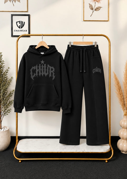 Pantalon baggy et Sweat à capuche oversize en coton lourd 320 GSM Motif CHWR STAR