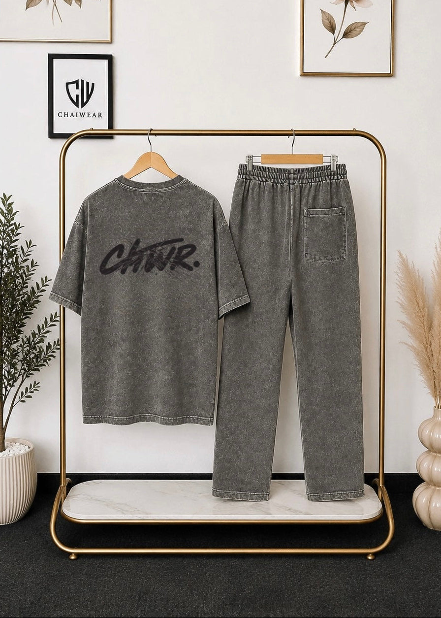 Pantalon baggy et T-shirt oversize Délavée en coton lourd 320 GSM Motif CHWR