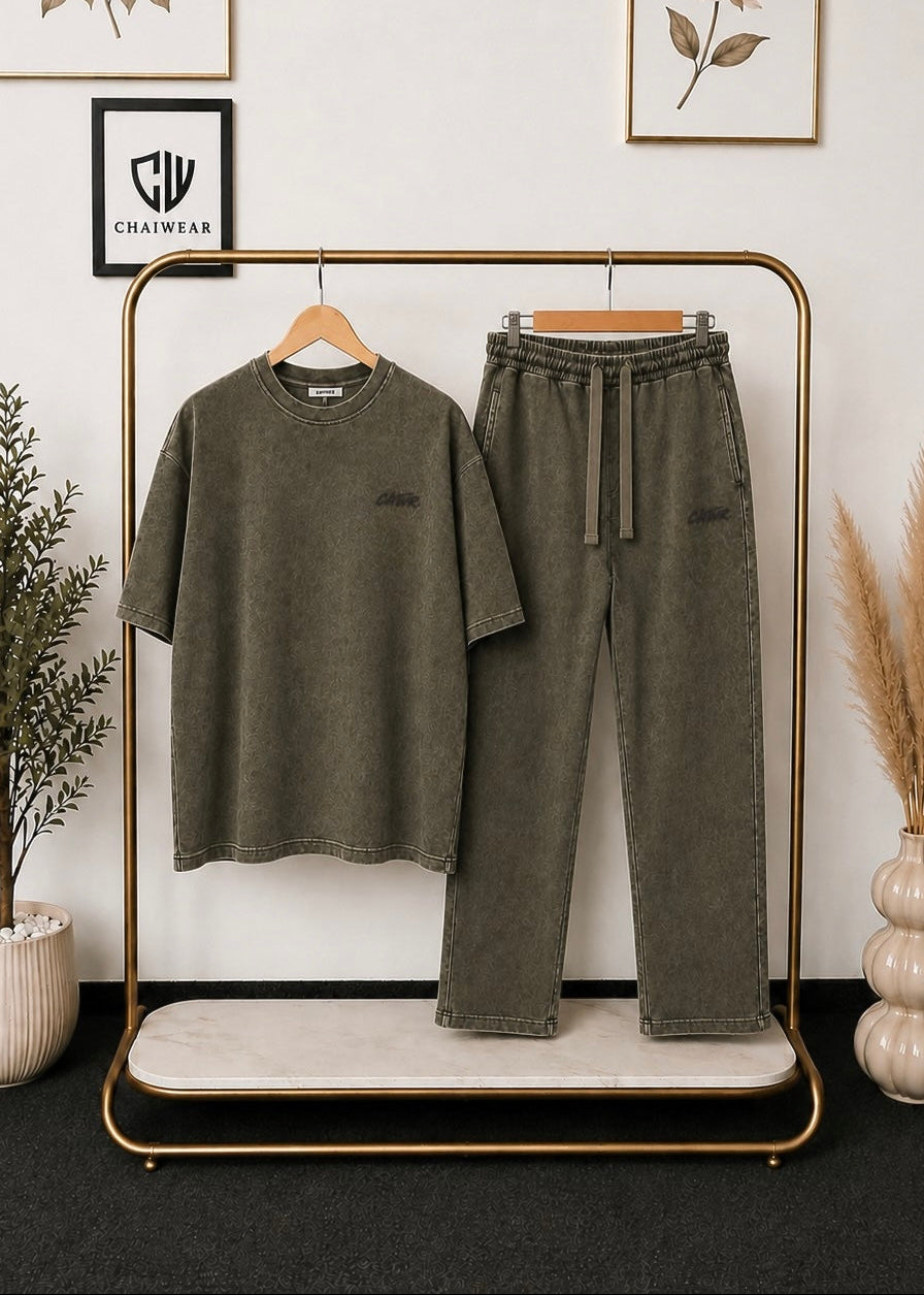 Pantalon baggy et T-shirt oversize Délavée en coton lourd 320 GSM Motif CHWR