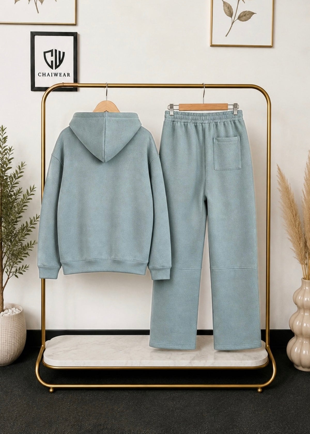Pantalon baggy et Sweat à capuche oversize en coton lourd 320 GSM Motif CHWR