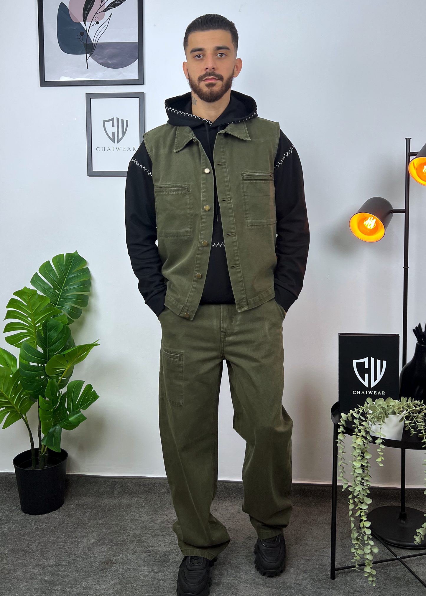 Pantalon et Gilet en Jeans oversize en coton lourd 12 Oz