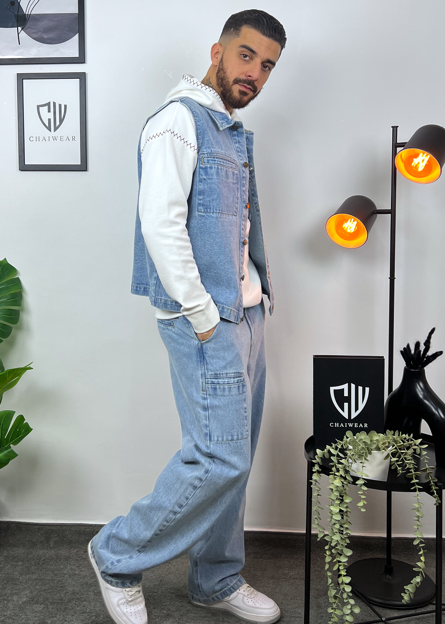 Pantalon et Gilet en Jeans oversize en coton lourd 12 Oz