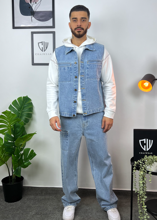 Pantalon et Gilet en Jeans oversize en coton lourd 12 Oz