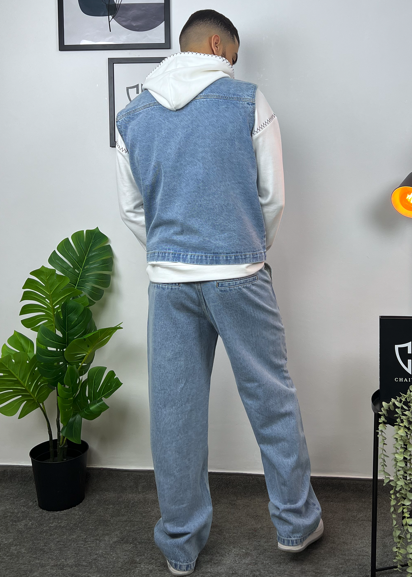 Pantalon et Gilet en Jeans oversize en coton lourd 12 Oz