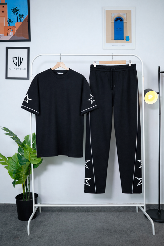 Pantalon et T-shirt Oversize en coton lourd 320 GSM Motif étoiles sérigraphie