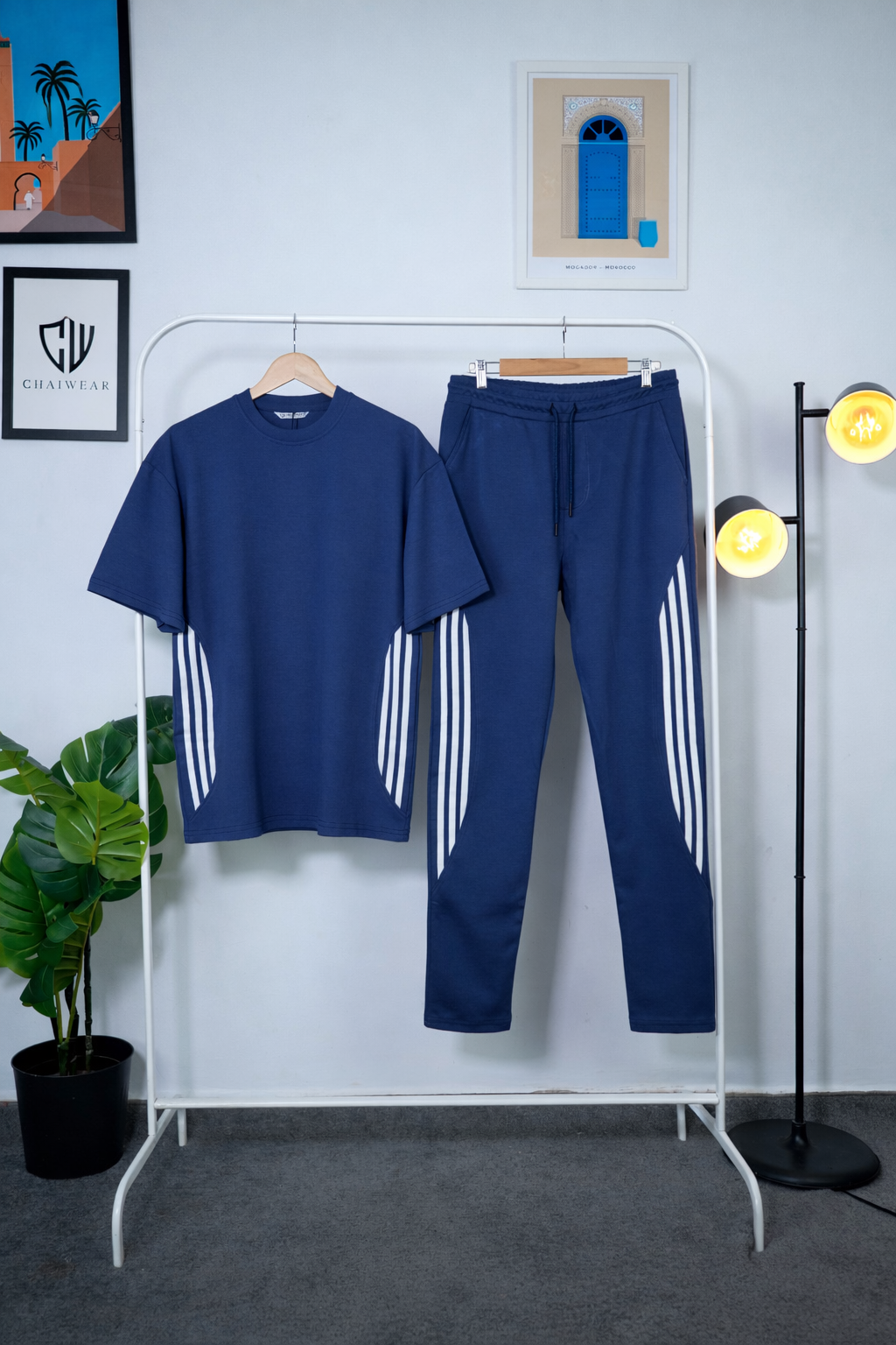 Pantalon et T-shirt Oversize en coton lourd 320 GSM Motif 3 Bandes découpe couture