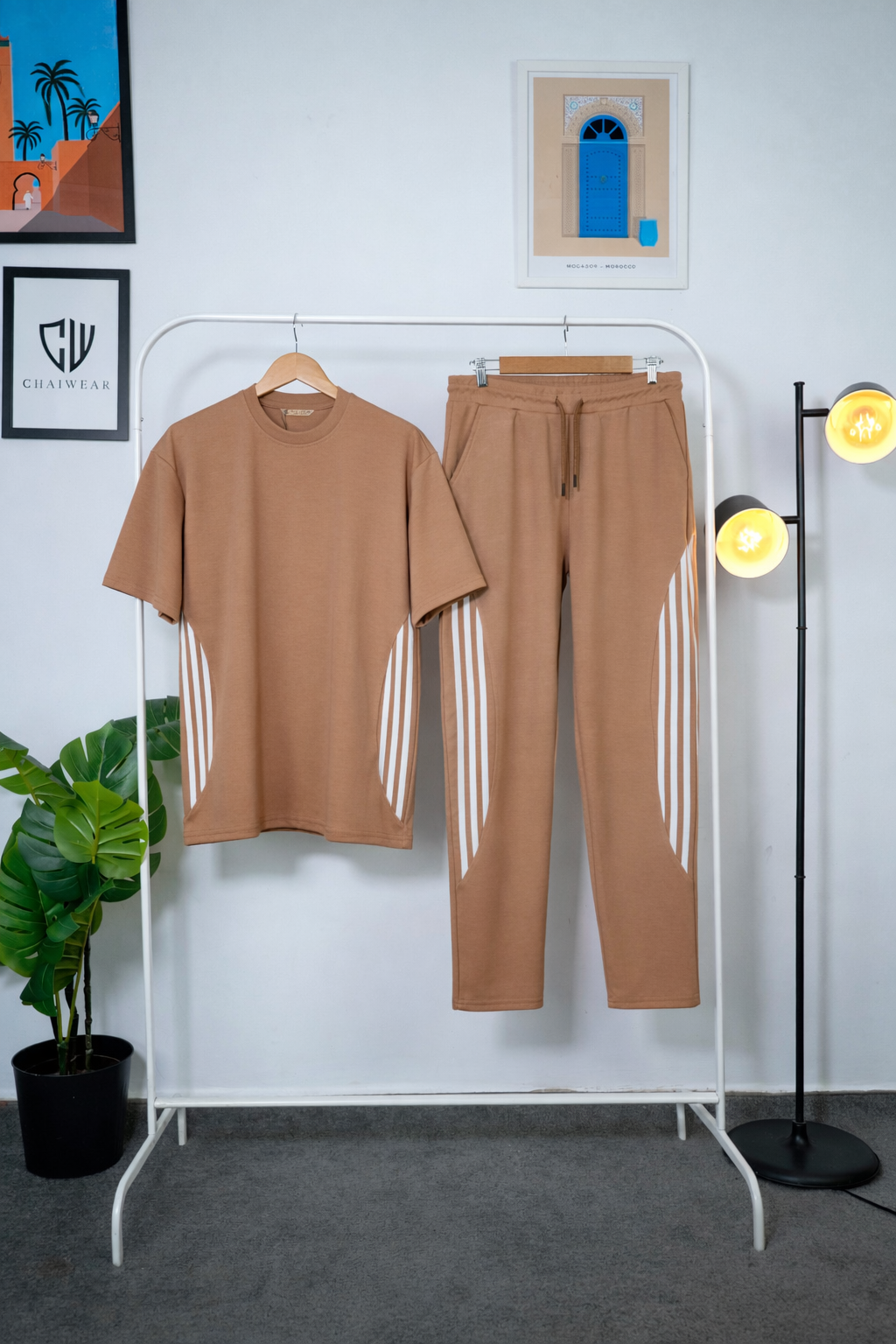 Pantalon et T-shirt Oversize en coton lourd 320 GSM Motif 3 Bandes découpe couture
